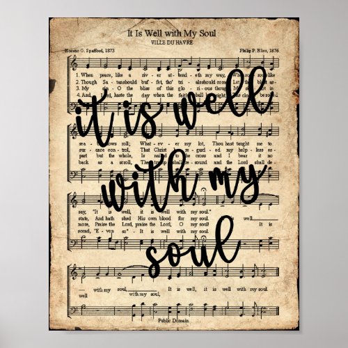 It is Well Vintage Scripted Hymn Poster