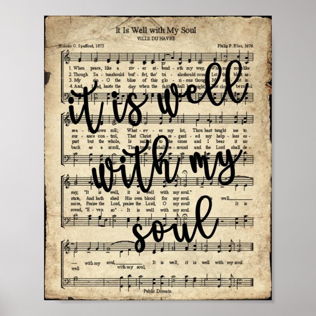 It is Well Vintage Scripted Hymn Poster (Front)