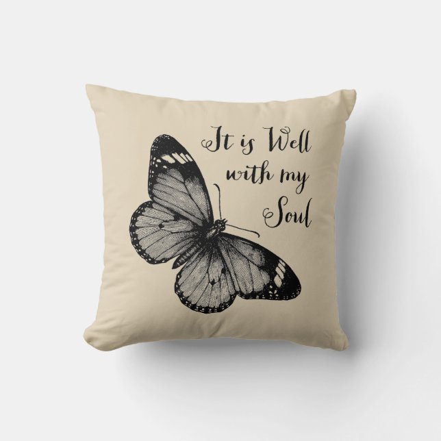 It Is Well With My Soul Butterfly Throw Pillow (Front)