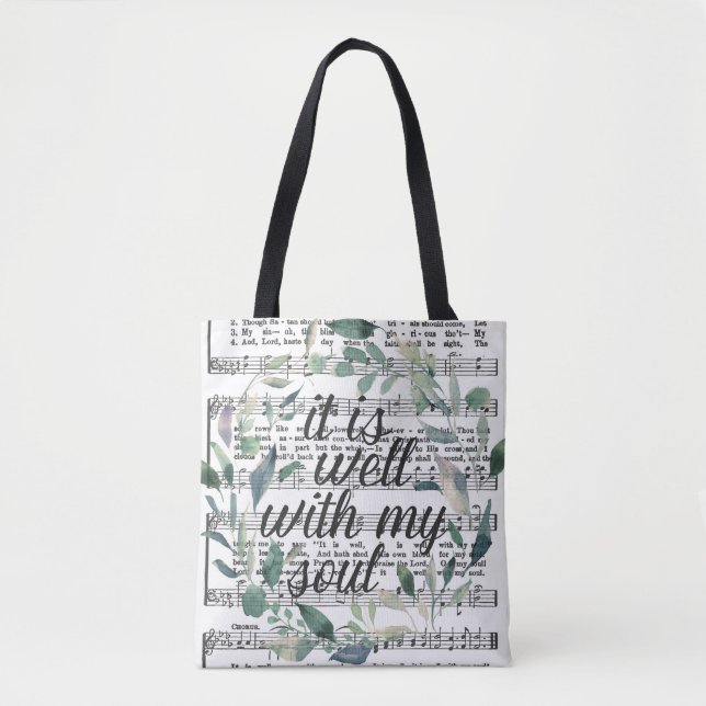 It is Well with my Soul Floral Hymn Tote Bag (Front)