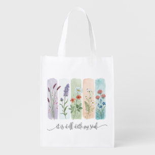 It Is Well With My Soul Floral Watercolor Grocery Bag