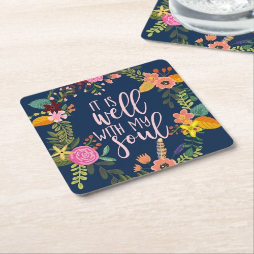 It Is Well With My Soul Hymn Bible Quote Square Paper Coaster