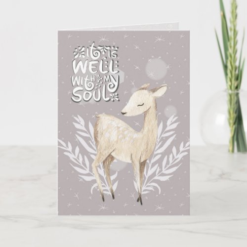 It is Well with my Soul Winter Watercolor Deer Card