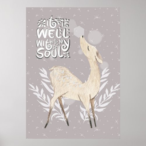 It is Well with my Soul Winter Watercolor Deer Poster
