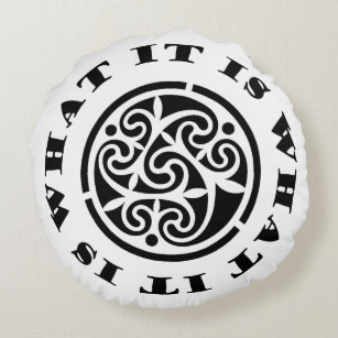 "It Is What It Is" Meme and Swirling Celtic Design Round Pillow
