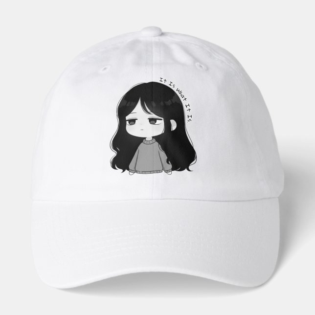 It Is What It Is Relatable Chibi Girl Illustration Hat (Front)