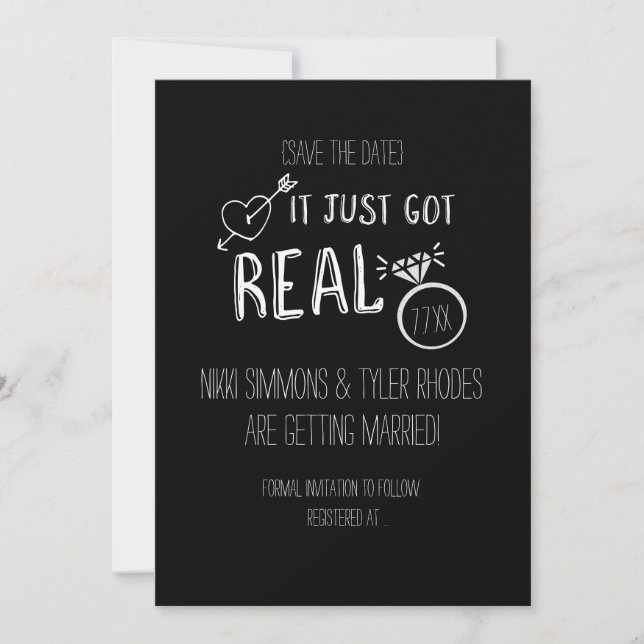 IT JUST GOT REAL Save The Date Engagement Card (Front)