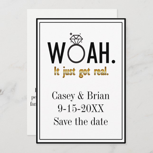 It Just Got Real, Save the Date Engagement Invitation (Front/Back)