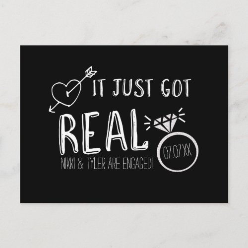 IT JUST GOT REAL Save The Date Engagement Postcard