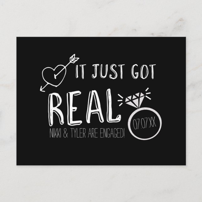 IT JUST GOT REAL Save The Date Engagement Postcard (Front)