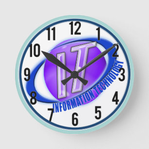 IT LOGO ORB/SWOOSH INFORMATION TECHNOLOGY ROUND CLOCK