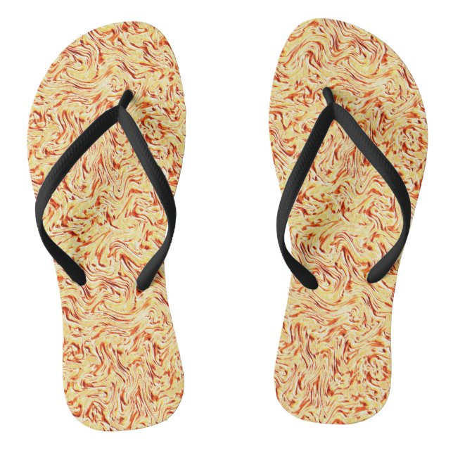 It looks like a halved cabbage, yellow and coral flip flops (Footbed)