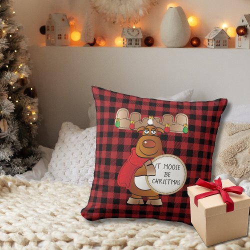  It Moose be Christmas Funny Cartoon Personalized  Throw Pillow