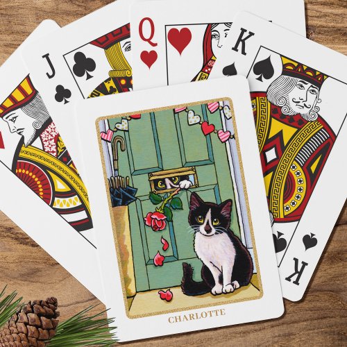 It must be love Cute Cat Custom Name Playing Cards