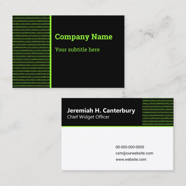 IT Professional - Binary Code in Green on Black Business Card (Front/Back)