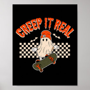 It Real Skateboarding Ghost Bats Retro Halloween 2 Poster