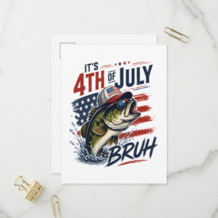 It’s 4th of July Bass Brute Fishing Invitation Postcard
