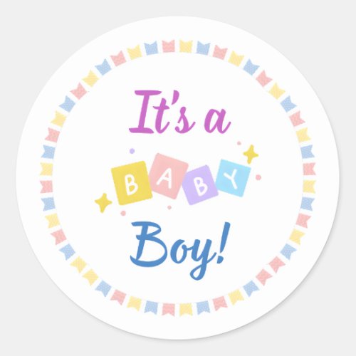Itâs a Baby Boy Blue Birth Announcement  Classic Round Sticker