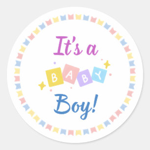 It’s a Baby Boy Blue Birth Announcement Classic Round Sticker