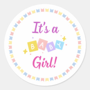 It’s a Baby Girl Pink Birth Announcement Classic Round Sticker