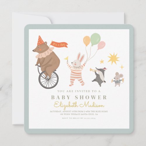 Itâs a boy Baby Shower Animal Band  Invitation