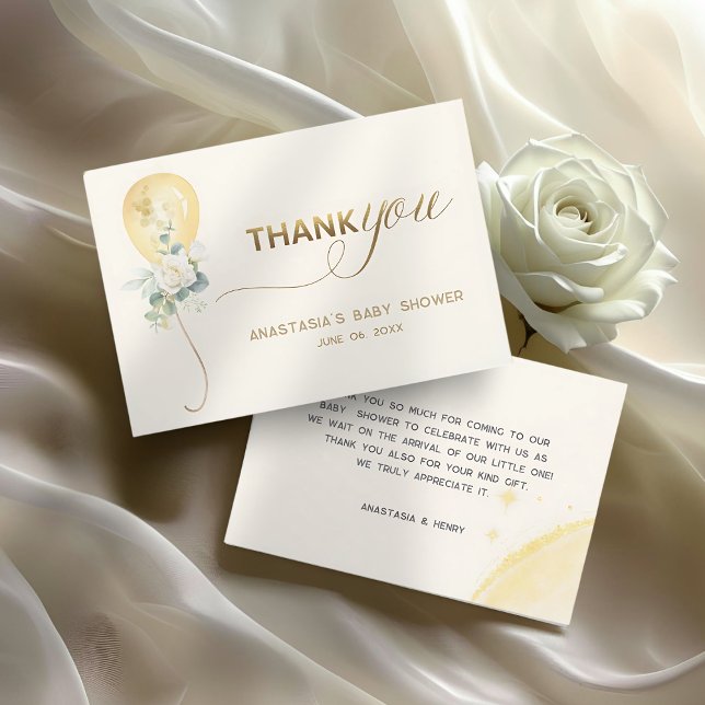 It’s A Boy Baby Shower –Gold Balloon & Greenery Thank You Card (Creator Uploaded)