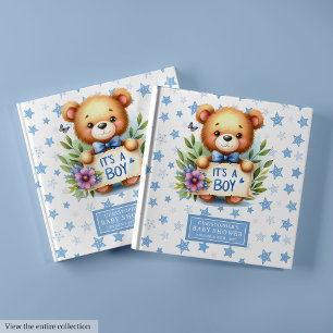 It’s a boy baby shower guest book with teddy bear