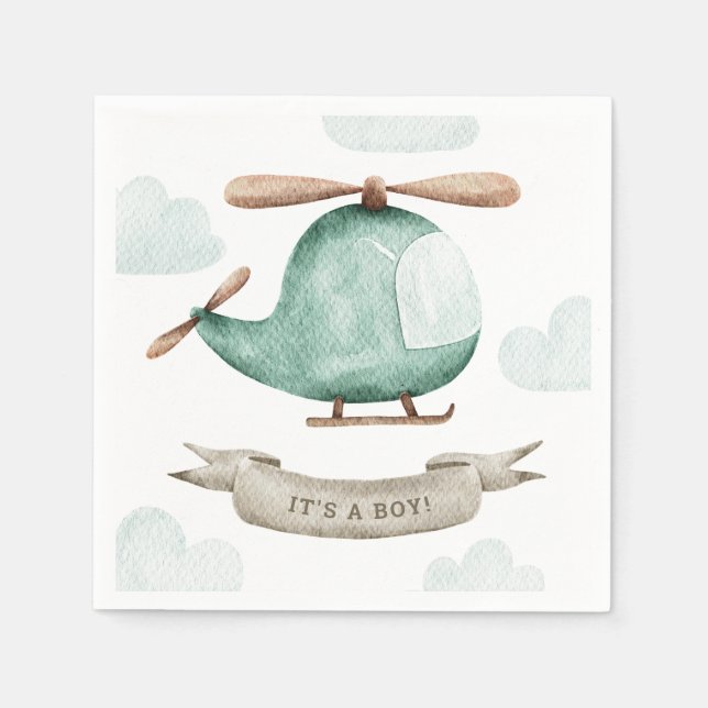 It’s a Boy Baby Shower | Helicopter Vehicle Pilot Napkins (Front)