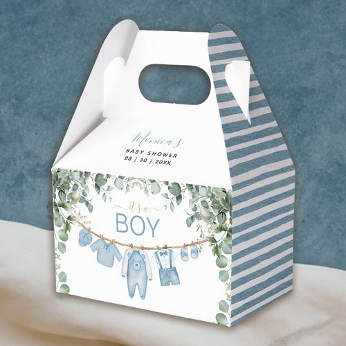 Itâs A Boy Blue Boho Clothes Greenery Baby Shower Favor Boxes
