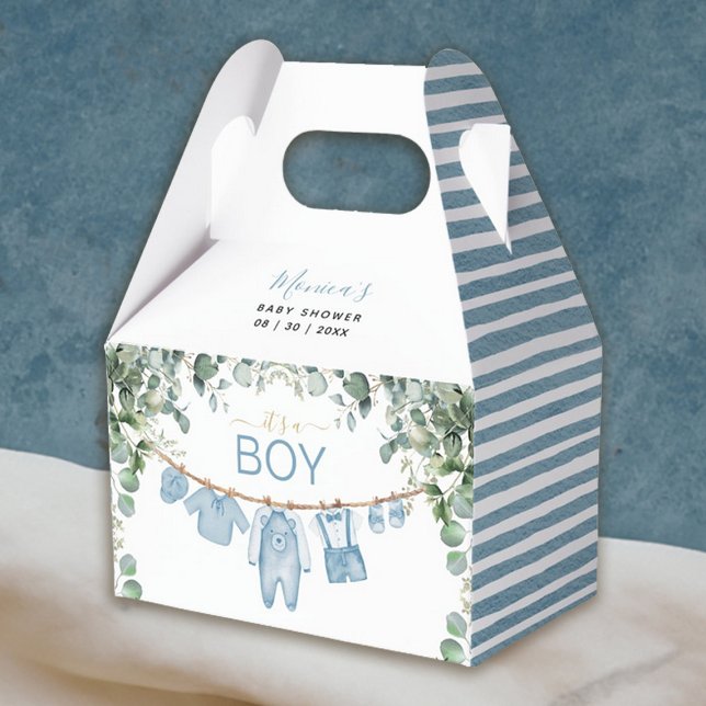 It’s A Boy Blue Boho Clothes Greenery Baby Shower Favor Boxes (It’s a Boy Blue Boho Clothes Greenery Baby Shower Favor Box)
