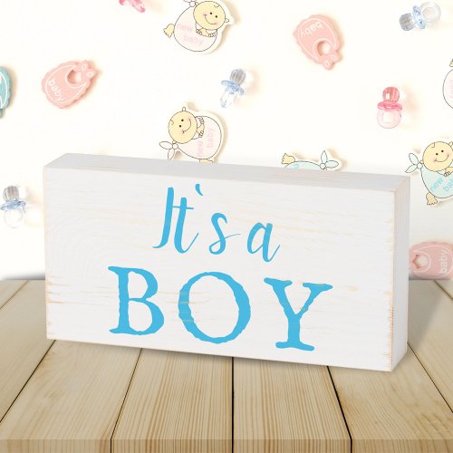 Its a Boy Blue Modern Typography Baby Shower Wooden Box Sign