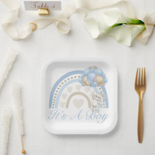It’s a Boy Blue Pastel Rainbow Baby Shower Paper Plates