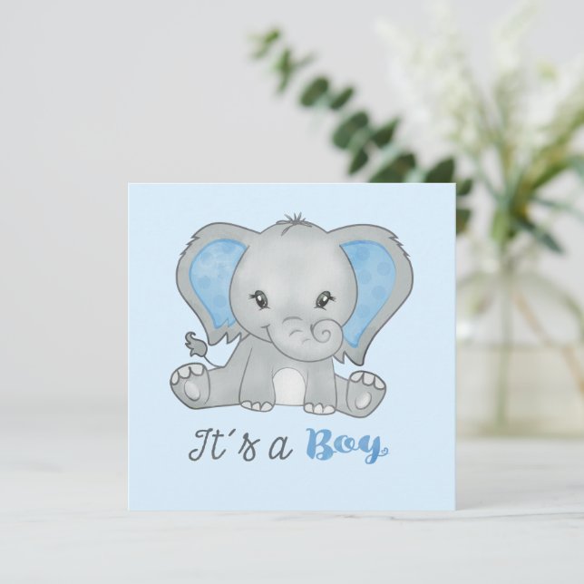 It’s a Boy Blue Photo Boy Elephant Announcement (Standing Front)