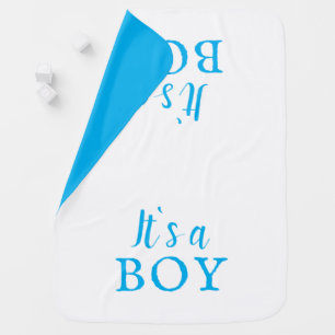 It`s a Boy Blue Script Baby Shower Gender Reveal Baby Blanket