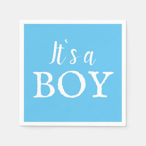 Its a Boy Blue Typography Baby Boy Baby Shower Napkins