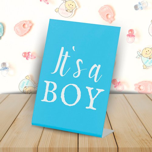 Its a Boy Blue Typography Baby Shower Pedestal Sign