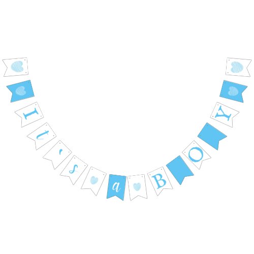 Its a Boy Blue Typography Hearts Baby Shower Bunting Flags