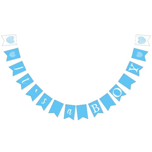 Its a Boy Blue Typography Hearts Baby Shower Bunting Flags