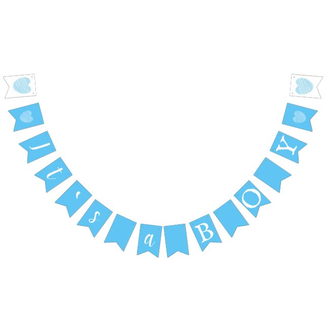 It`s a Boy Blue Typography Hearts Baby Shower Bunting Flags (All)