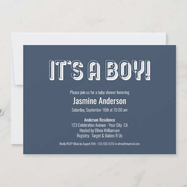 It’s a Boy Bold Modern Grey Minimalist Baby Shower Invitation (Front)