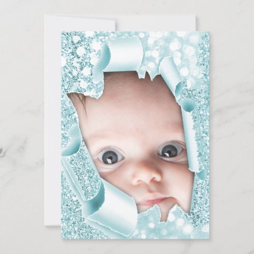 Its a Boy Custom  Photo Glitter Baby Shower Blue Invitation