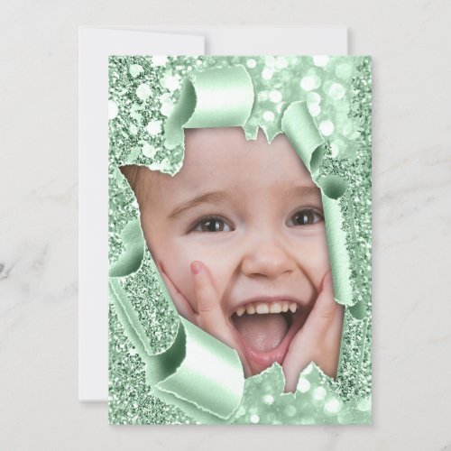 Its a Boy Custom  Photo Glitter Baby Shower Mint Invitation