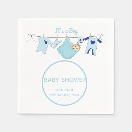 Its A Boy Cute Blue Baby Shower Paper Napkin