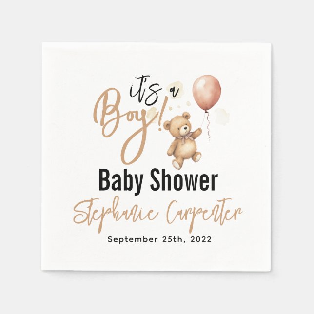 It’s a Boy! Cute Teddy Bear Baby Shower Napkins (Front)