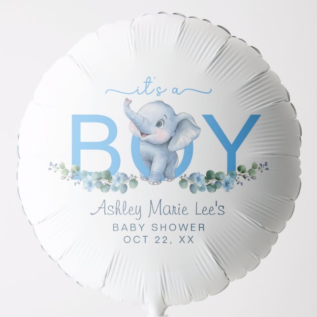 It’s a Boy Elephant Baby Shower Balloon – Blue Wat (Front)
