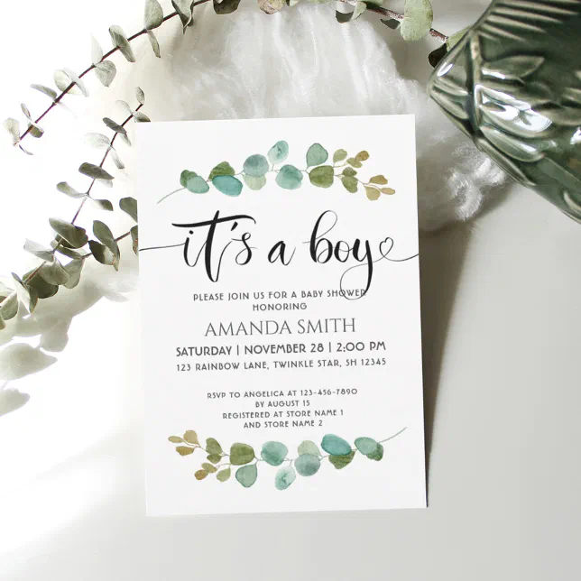 It’s a Boy Eucalyptus Baby Shower Invitation Zazzle