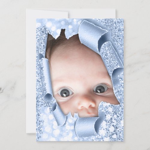 Its a Boy Girl BLUE  Photo Glitter Baby Shower Invitation