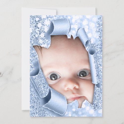 Its a Boy Girl BLUE  Photo Glitter Baby Shower Invitation