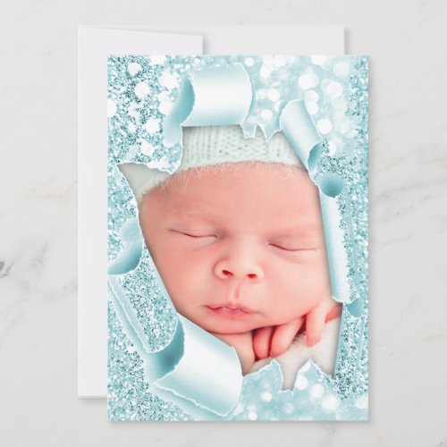 Its a Boy Girl Photo Blue 3D Glitter Baby Shower Invitation