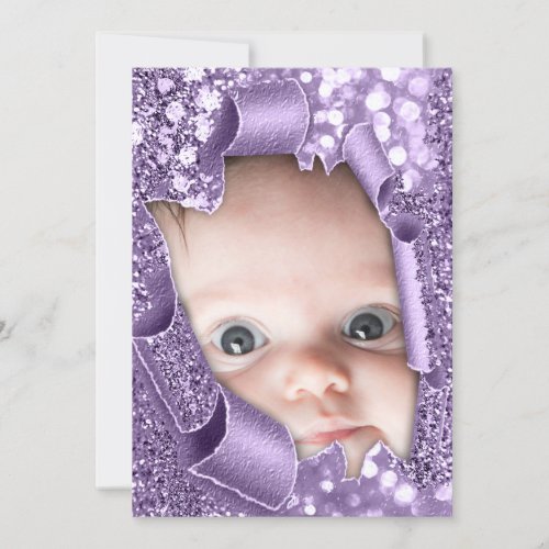Its a Boy Girl Photo Purple Glitter Baby Shower Invitation